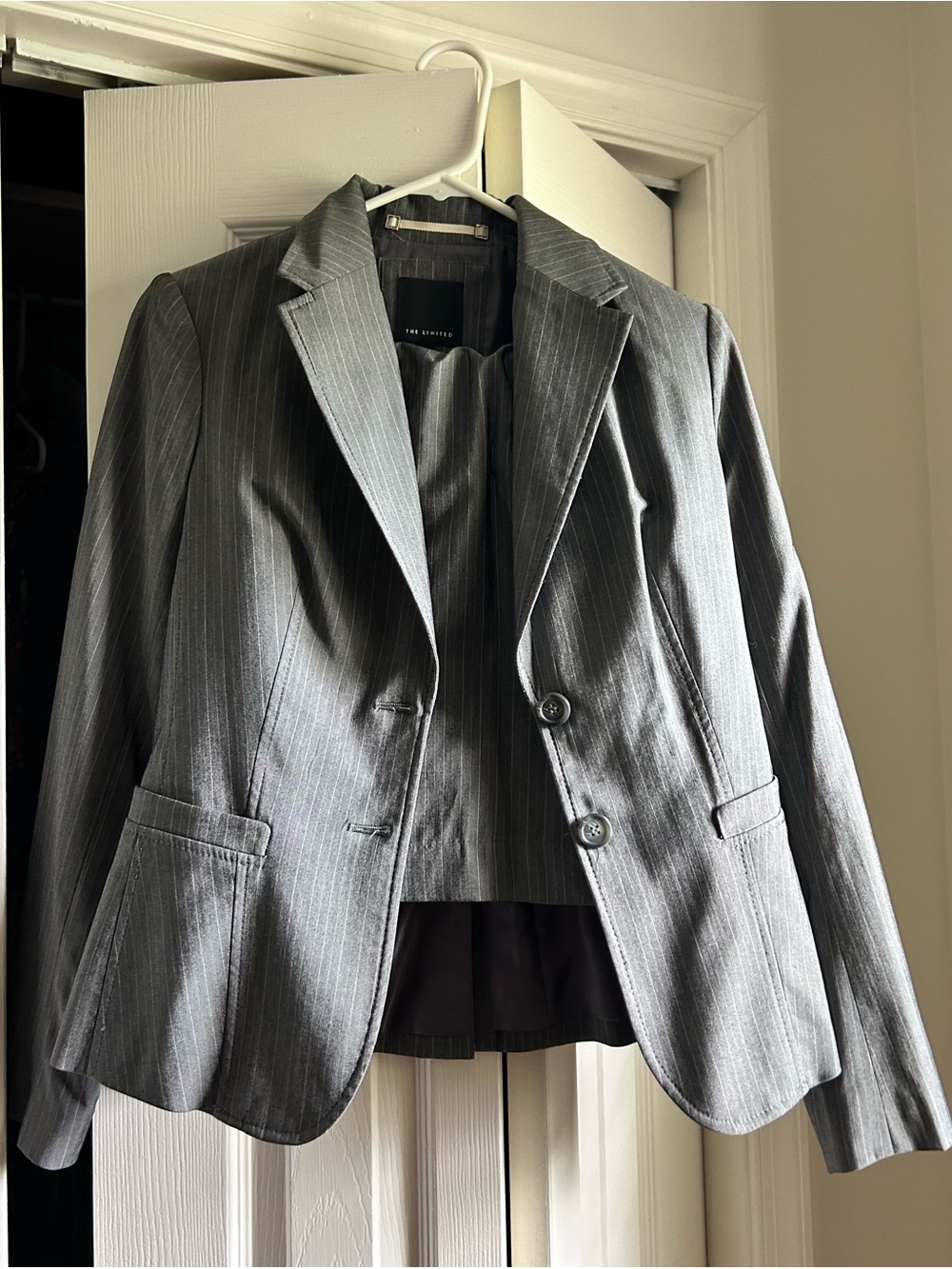 The Limited Gray Pinstripe Two-Piece Suit: Jacket and Matching Skirt